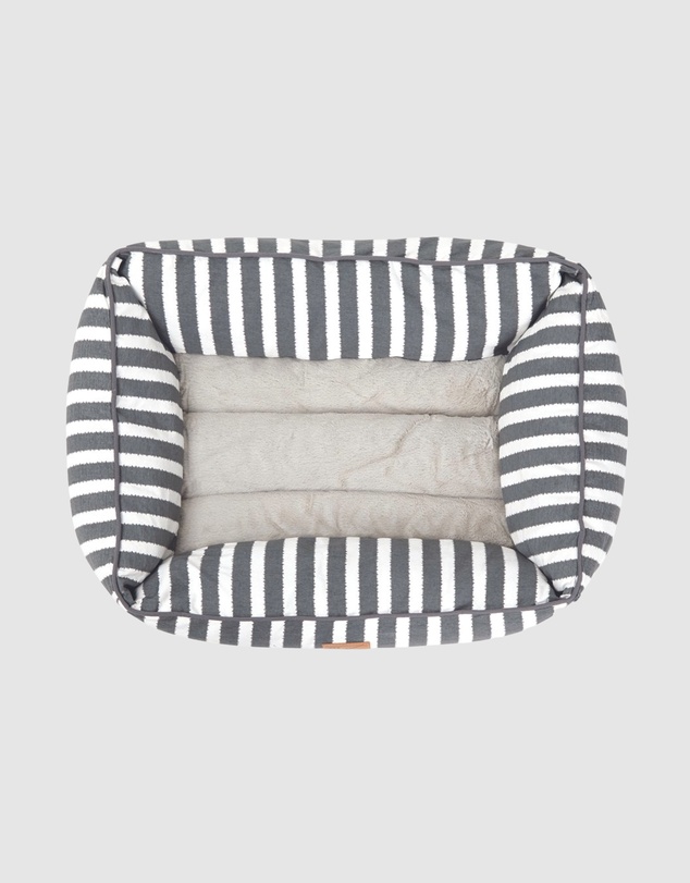 Mog & Bone - Bolster Dog Bed  - Charcoal Hampton Stripe