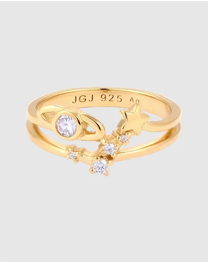 Elli Jewelry - Ring Zirconia Moon 925 Sterling Silver Gold-Plated
