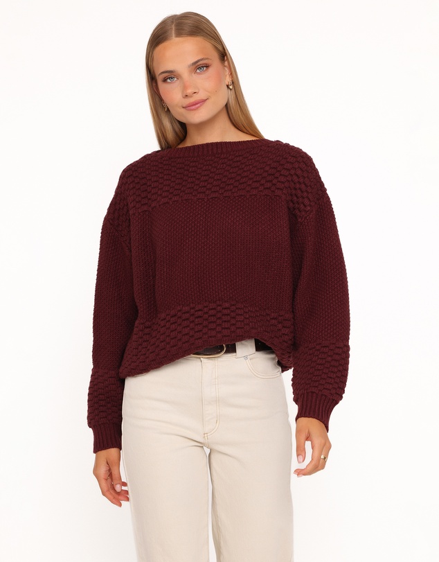 Petal & Pup - Fiora Waffle Stitch Sweater - Burgundy