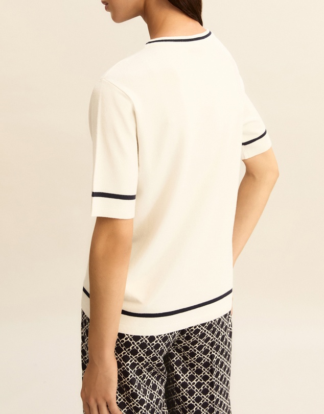 Emme - Navy Trim Viscose Knit Top
