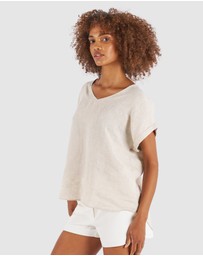 CAMIXA - Martina Linen V-Neck T-shirt