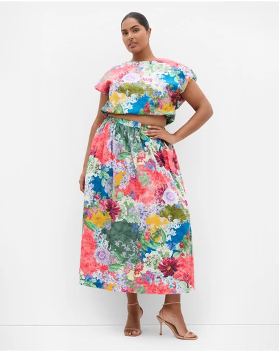 City Chic - Sarina Berry Floral Print Cotton Top