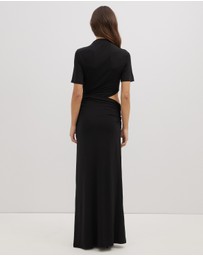 Dazie - Evening Gem Ruched Cut Out Short Sleeve Jersey Maxi Dress