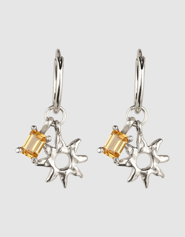 Elli Jewelry - Citrine Sun Charm Hoop Earrings in 925 Silver