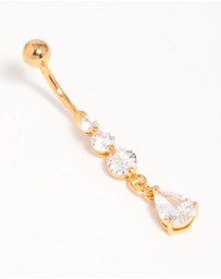 Lovisa - Gold Plated Cubic Zirconia Triple Drop Belly Bar