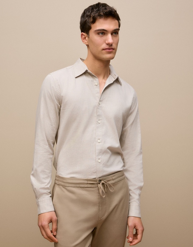 Trenery - Tailored Fit Puppytooth Check Shirt in Sand