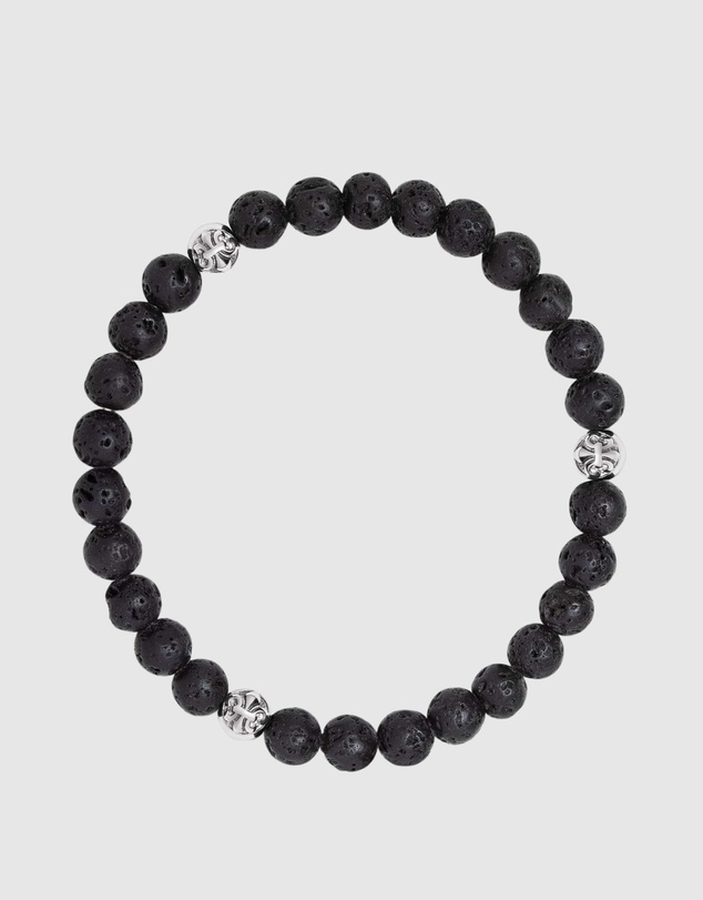 Nialaya Jewellery - 6mm Lava Stone Bracelet with Silver Balls