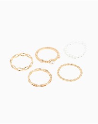 Lovisa - Gold Pearl & Twist Ring 5-Pack