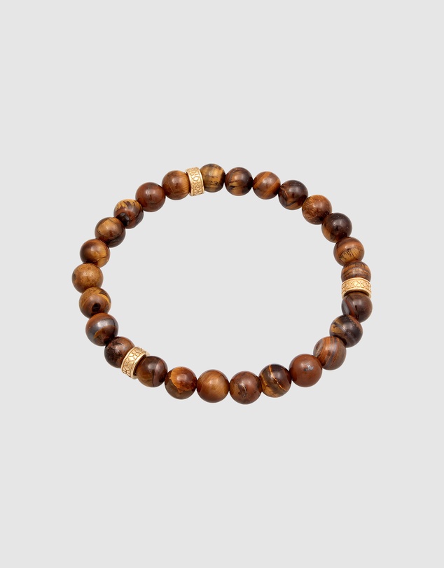 Kuzzoi - ICONIC EXCLUSIVE - Tiger's Eye Bead Bracelet with Gold-Plated Elements