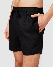 Vacay Swimwear - Black Linen Shorts