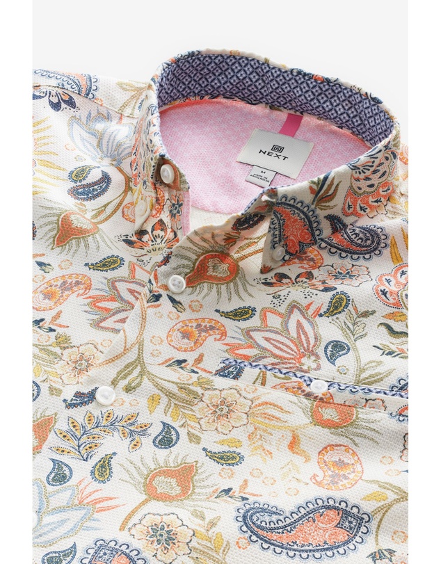 NEXT - Short Sleeve Textured Floral Printed 100% Cotton Shirt