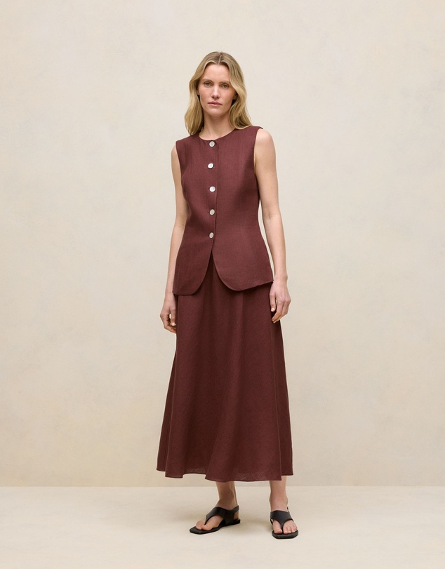 Trenery - Delave Linen Button Through Vest in Espresso