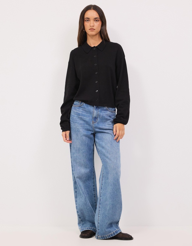 Calli - Melton Buttondown Knit Cardigan