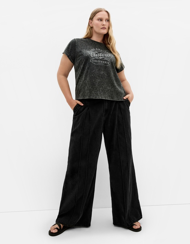 City Chic - Plus size Lily Cotton Tee - charcoal acid wash