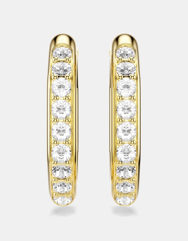 Swarovski - Dextera Hoop Earrings, Octagon Shape, Round Cut, Medium, White, 18K Gold Finish