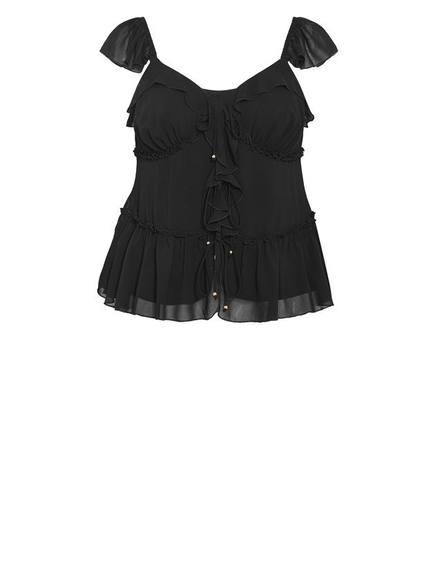 City Chic - Plus size Bryn Frill Tie Top - black