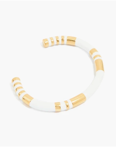 Lovisa - Waterproof Gold Plated Stainless Steel Stripe White Enamel Wrist Cuff