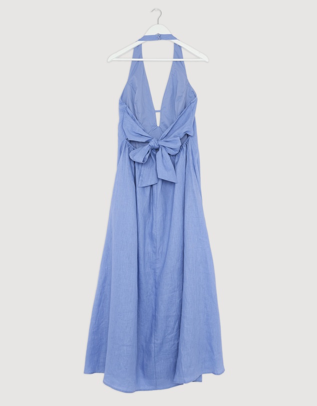 Revibe - Repaired AERE Odele Linen Halter Midi Dress - AU 14