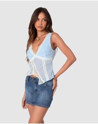 EDIKTED - Chiffon & Lace Sheer Asymmetric Top