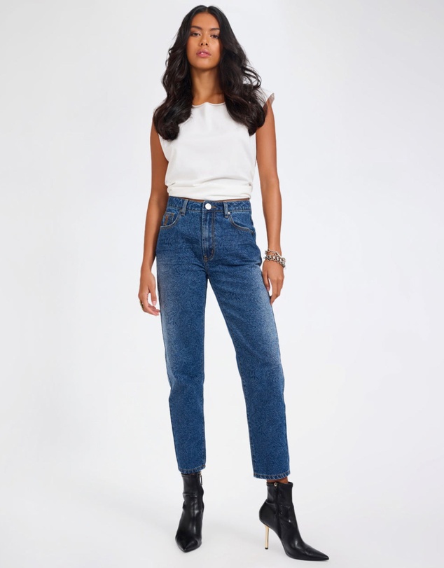 ONE TEASPOON - Slims High Waist Cropped Slim Fit Denim Jeans - Blue Paisley