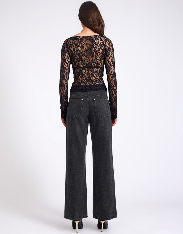 ONE TEASPOON - Wednesday Lace Long Sleeve Top - Black