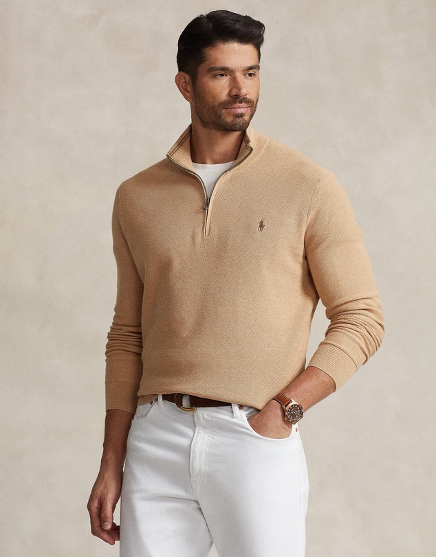 Polo Ralph Lauren - ICONIC EXCLUSIVE - Big & Tall - Mesh-Knit Cotton Quarter-Zip Sweater