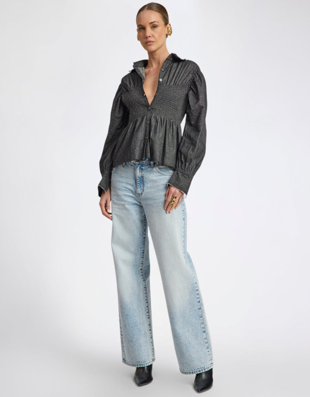 ONE TEASPOON - Jackson Mid Waist Wide Leg Denim Jeans - Whisper Blue
