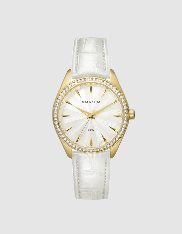 Maxum - Sydney - White Dial, Gold Tone Case & White Leather Band