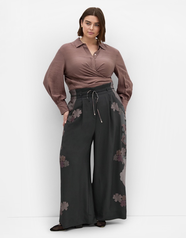 City Chic - Plus size Eternal Side Print Wide Pant - black