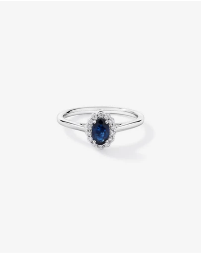 Michael Hill - Australian Sapphire & 0.10 Carat TW Diamond Halo Ring in 10kt White Gold