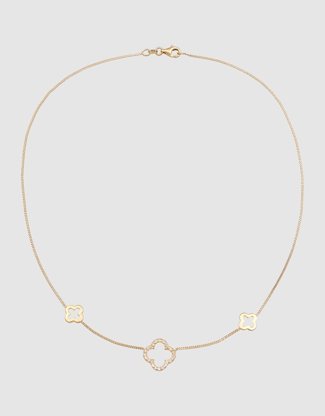 Elli Jewelry - Cloverleaf Zirconia Necklace in Gold-Plated 925 Silver