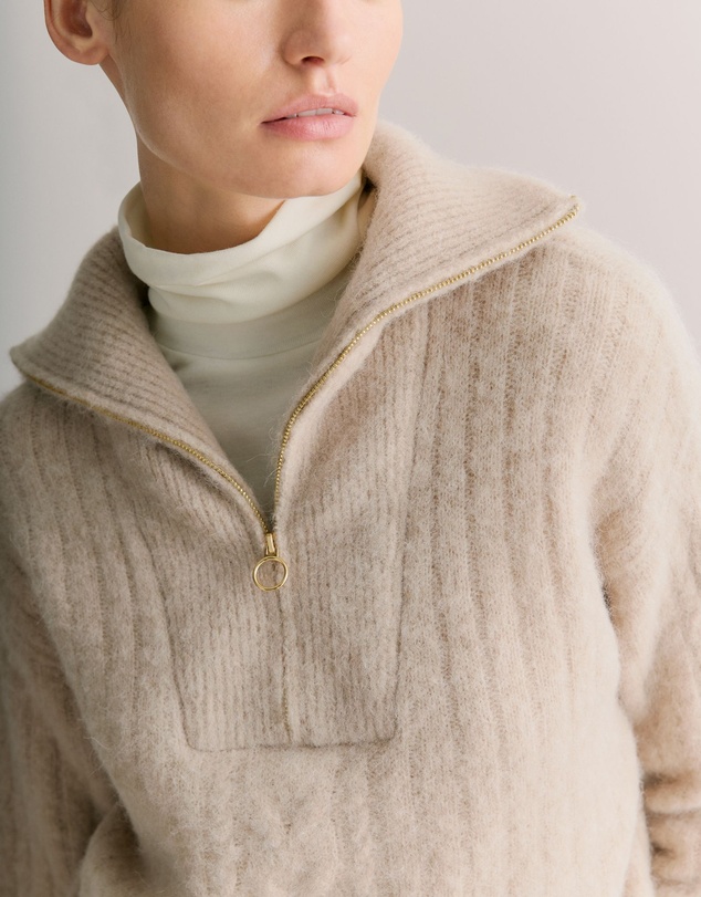 Trenery - Alpaca Merino Blend Half Zip in Stone