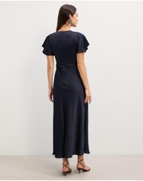 The Fated - Bella Fluted Sleeve Satin Midi Dress