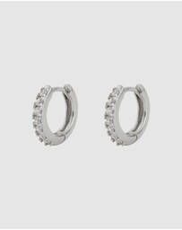 Wanderlust + Co - Classic Pave Silver 7mm Huggie Earrings