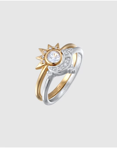 Elli Jewelry - Ring Set Zirconia Sun and Moon 925 Sterling Silver