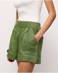 AERE - Contrast Stitch Linen Shorts