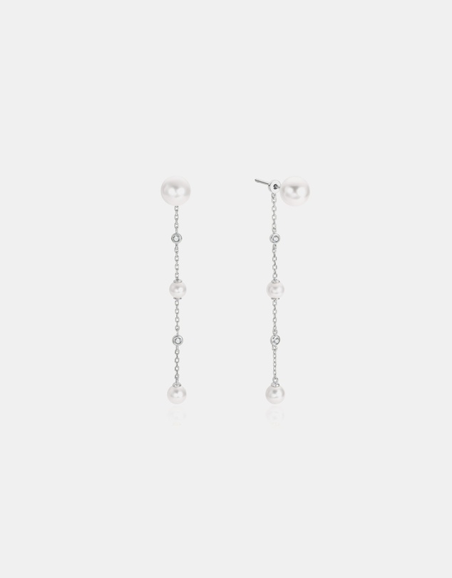 Ania Haie - Silver Cascade Shell Pearl Station Drop Stud Earrings