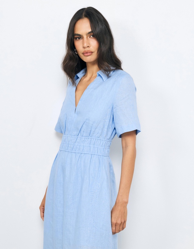AERE - Ada Shirred Waist Linen Shirt Dress