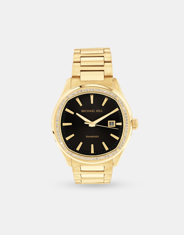 Michael Hill - Men's 0.60 Carat TW Diamond Quartz Yellow Gold Tone Stainless Steel Watch with Black Dial