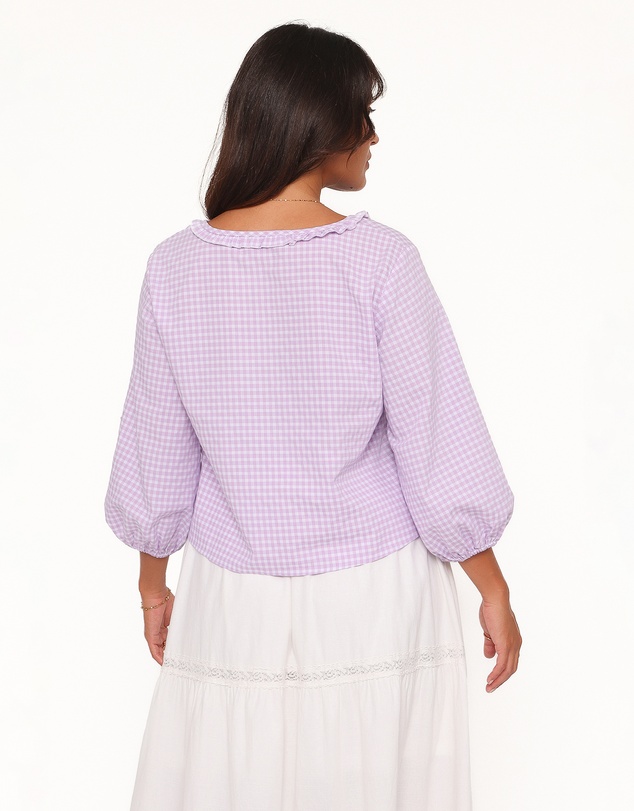 Petal & Pup - Fainche Front Tie Top - Lilac Gingham