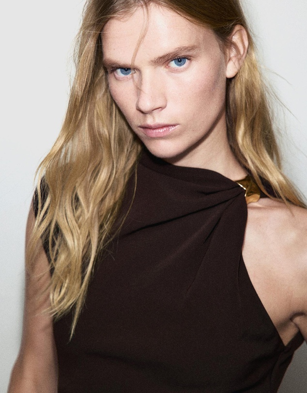 M.N.G - Dress With Asymmetrical Neck And Metallic Detail