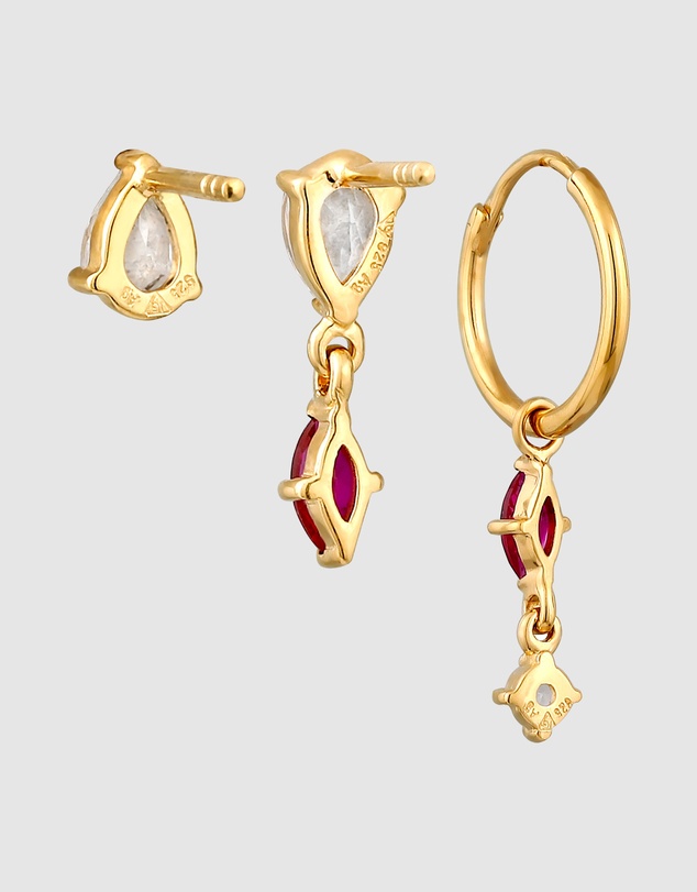 Elli Jewelry - Ruby Earring Set in Gold-Plated 925 Silver