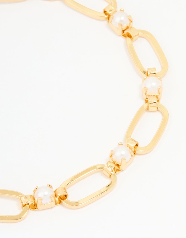 Lovisa - Gold Plated Brass Pearl Oval Link Chain Bracelet