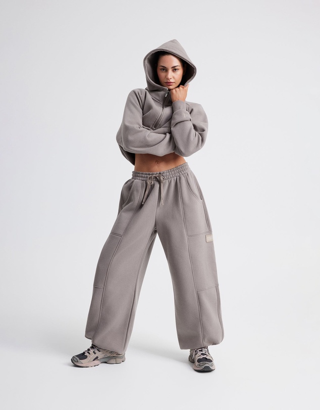 Upstate - Plush Cropped Half Zip Hoodie - Cinder