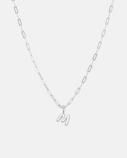 Luna Rae - Sterling Silver - Paperclip Bubble Letter M Necklace