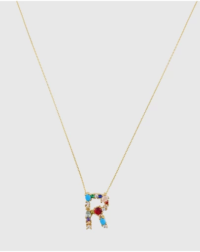 Izoa - Alphabet Letter Semi Precious Stone R Necklace