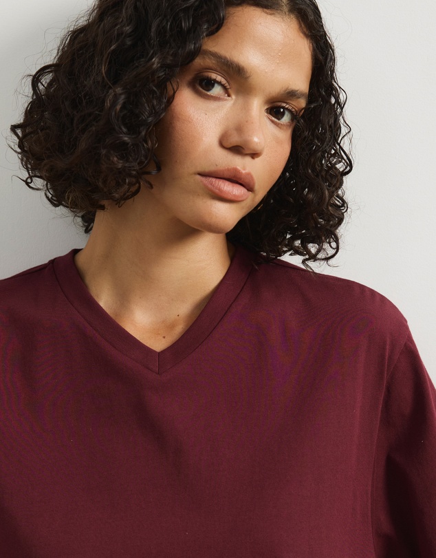 Atmos&Here - High V-Neck Organic Cotton Short Sleeve T-Shirt
