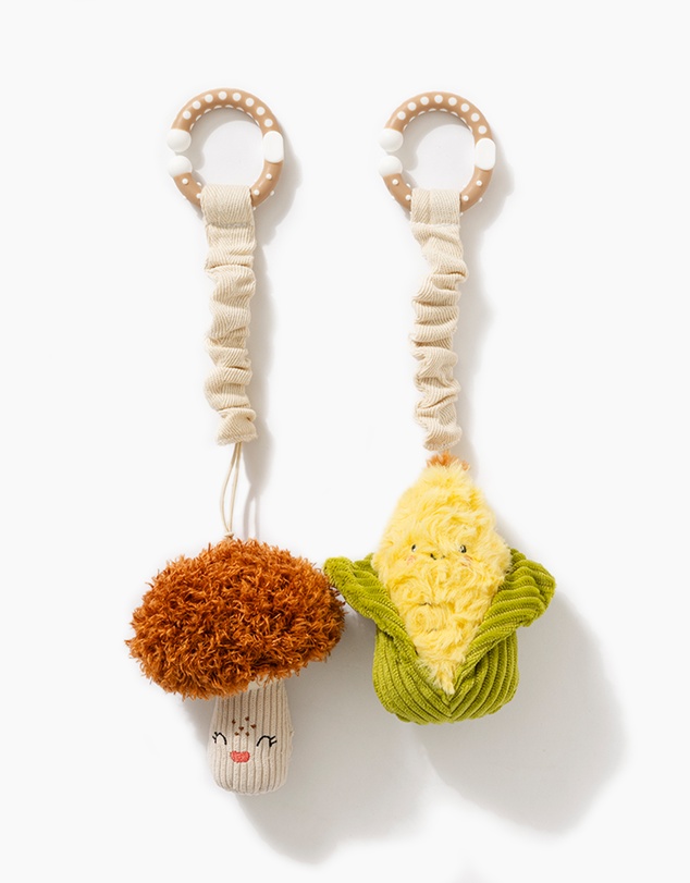Living Textiles - 2 Pack Mini Market Brunch Stroller Toys - Mushroom & Corn