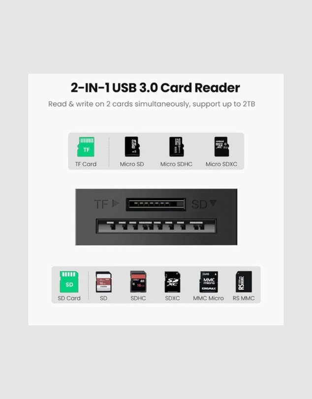 Ugreen - UGreen 2-In-1 USB 3.0 A Card Reader Black