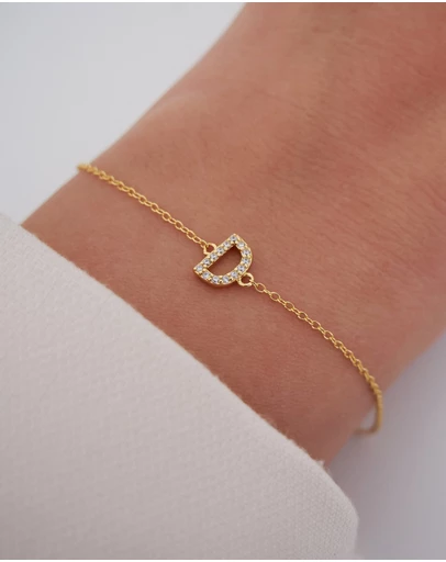 The Silver Collective - A-Z Letter Bracelet Gold - D